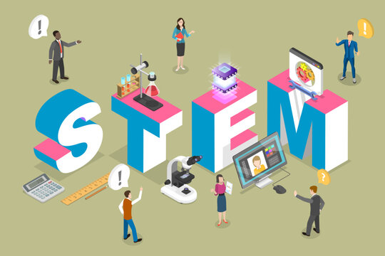 3D Isometric Flat Vector Illustration of STEM, Science, Technology, Engineering and Mathematics
