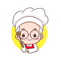 Cute grandfather chef cartoon. Grandpa cooking logo vector art. People Food Icon Concept. restaurant and homemade culinary logo