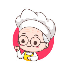Cute grandfather chef cartoon. Grandpa cooking logo vector art. People Food Icon Concept. restaurant and homemade culinary logo