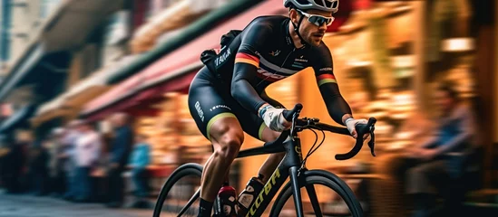 Foto auf Acrylglas dramatic colorful close-up portrait bicycle athlete. © SantDes
