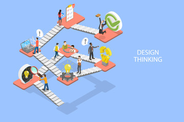 3D Isometric Flat Vector Illustration of Design Thinking, Idea, Brainstorming and Inspiration