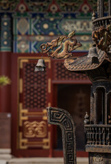 Closeup of incense burner in temple. Beijing, China