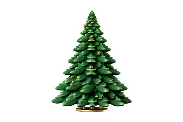 Fototapeta premium Green Holiday tree with round golden baubles ornaments hanging on it, isolated on a transparent background, AI
