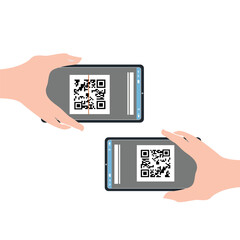Scanning barcode or contactless payment with mobile phone via QR code scanning app graphic design