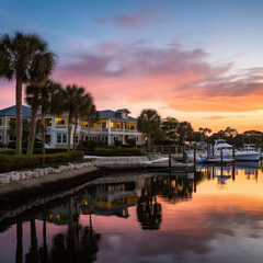 Obraz premium cypress harbor at sunset.