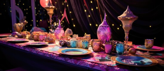 The fantasy themed party had a patterned cover with various gems showcasing the host s creative ideas while the dissimilar decorations added a unique touch