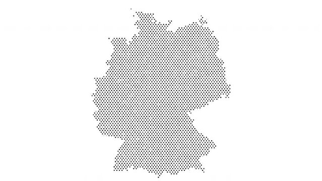 Germany map from particles, dots. Digital silhouette. Abstract animation background.