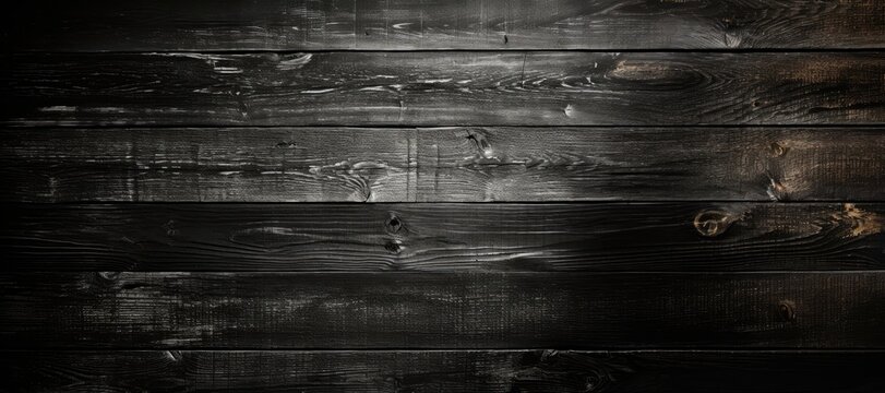 An abstract background image for creative content in wide format, offering a close-up view of a burnt wood wall, delivering a textured and visually captivating canvas. Photorealistic illustration