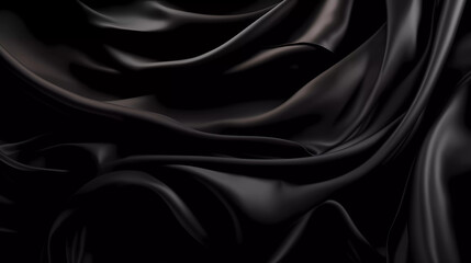 Fototapeta premium Luxury silk black fabric textile with shiny liquid wave curve background.