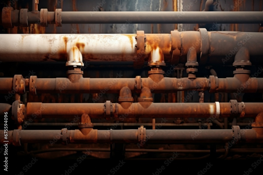 Poster old pipes requiring replacement. background with selective focus and copy space