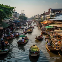 Foto op Plexiglas bangkok closeup river congested market. © mindstorm