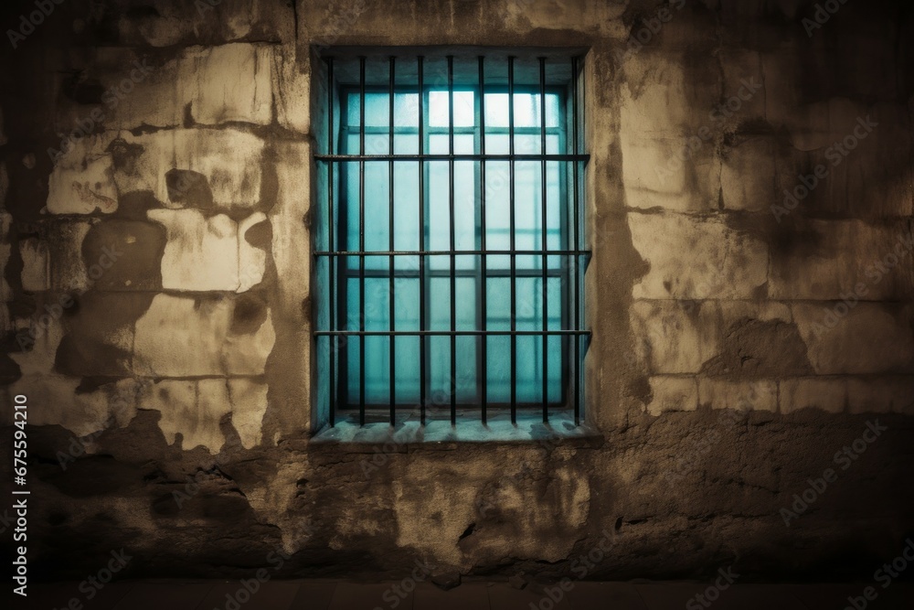 Poster window of an old prison. background with selective focus and copy space