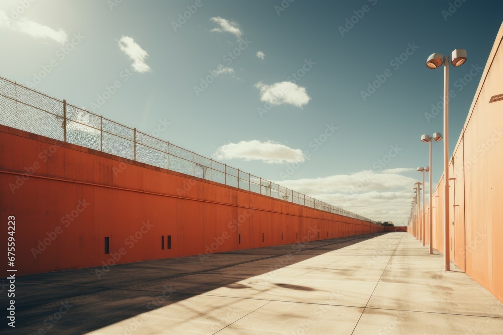 Poster courtyard of a modern prison. background with selective focus and copy space