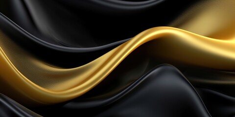 Vibrant yellow and black silk. Dynamic wave background