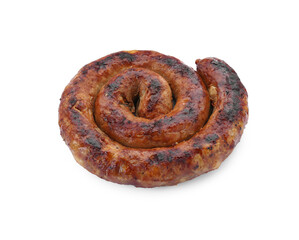One ring of delicious homemade sausage isolated on white