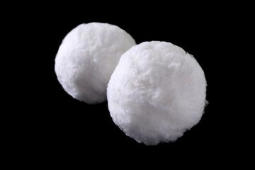 Balls of clean cotton wool on grey background, closeup. Space for text