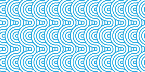Fototapeta na wymiar Seamless geometric ocean spiral pattern and abstract circle wave lines. blue seamless tile stripe geomatics overlapping create retro square line backdrop pattern background. Overlapping Pattern.