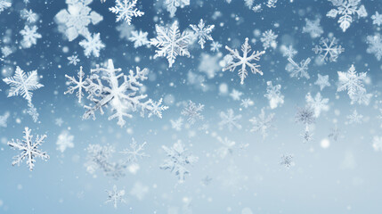 Fototapeta na wymiar Snowflakes falling down in a snowstorm during winter