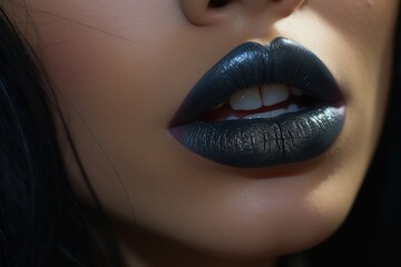 Beautiful female lips with black lipstick. Close-up of beautiful female lips.
