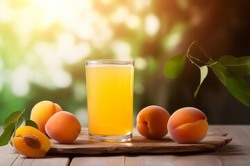 Fototapeta premium Enjoying a sweet and nutritious glass of freshly made apricot juice in the heart of a sunlit orchard