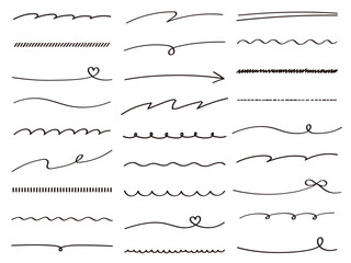 手描きの線画フレームのベクターイラストセット。手書き、線、リボン、ハート