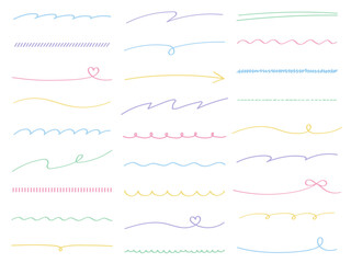 手描きの線画フレームのベクターイラストセット。手書き、線、リボン、ハート