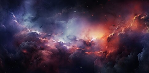 Illustration of a space cosmic background of supernova nebula and stars. Glowing mysterious...