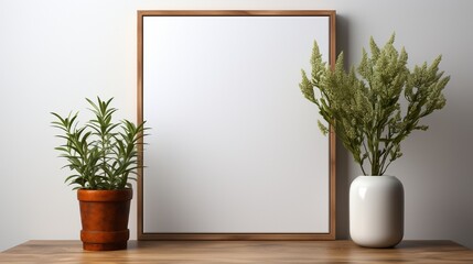 empty room with blank frame and window, plant