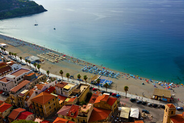 historic center and sea view in Scilla Calabria Italy - obrazy, fototapety, plakaty