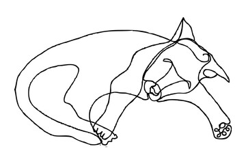 lying cat simple vector sketch single one or continuous line © jassmerah