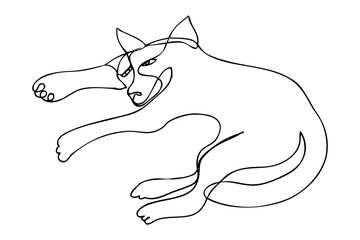 lying cat simple vector sketch single one or continuous line © jassmerah