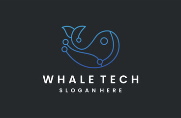 Whale Tech Logo . Abstract whale logo . Circle whale logo