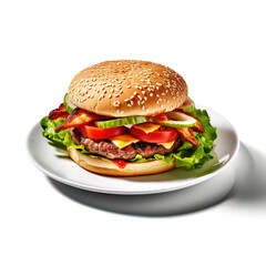 Classic american beef burger on a ceramic dish