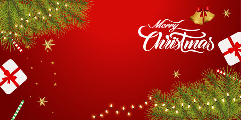 Christmas red background with 3d decorative design 