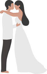 Loving couple in white dress hugging on the beach  Love, romance, happy valentine's day and wedding celebration concept 