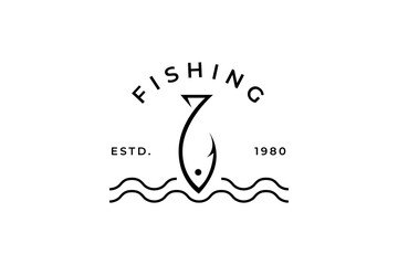 fish hook template logo, fishing vector design logo - obrazy, fototapety, plakaty