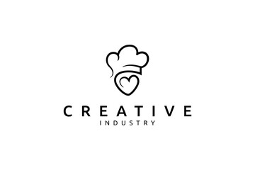 Chef hat logo design with love icon