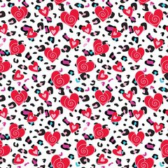 Seamless Pattern of Valentine's day with animals print on heart-Valentine's vector design 