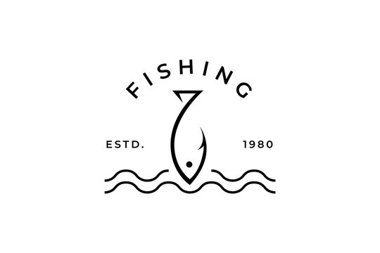 fish hook template logo, fishing vector design logo
