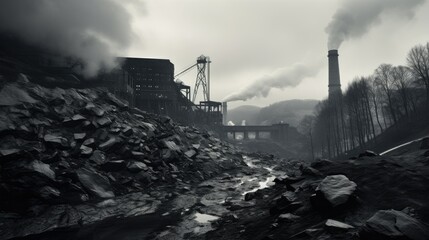 Coal Mine in Operation Landscape Photography - obrazy, fototapety, plakaty