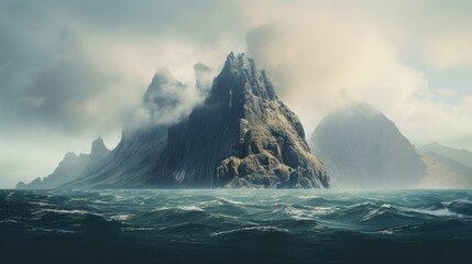 Mountain in Middle of Sea Landscape Photography