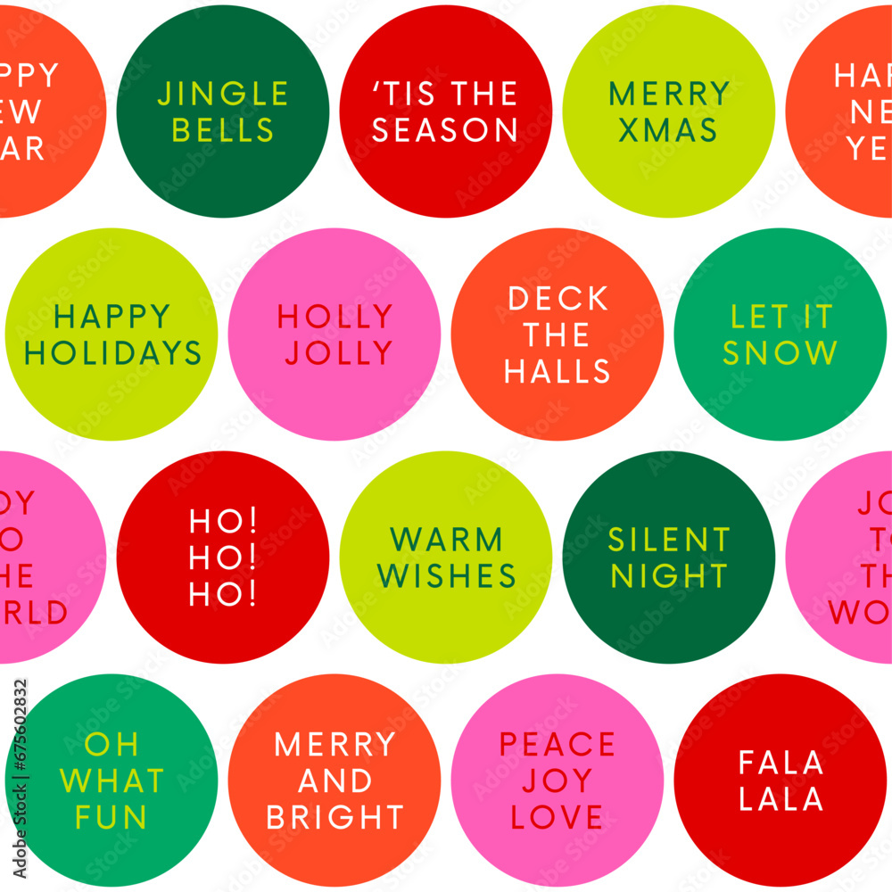 Sticker Colorful circle pattern with words design for christmas and new year background.