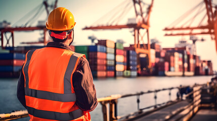 Logistics Technology, Container Shipping and Global Trade, Safety Training and Workshops in the Workplace, Port Operation, Workers in Logistics, Portraits and Lifestyle, Cargo Handling - obrazy, fototapety, plakaty