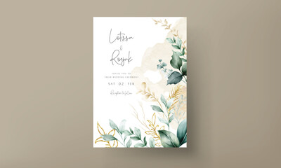 Wedding invitation template watercolor hand painted leaf frame