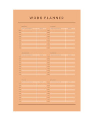 Work planner. Minimalist planner template set. Vector illustration.