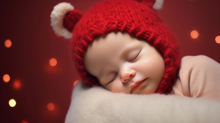 Portrait of a baby boy sleeps tight against Valentine's Day feel background with space for text, AI generated, background image