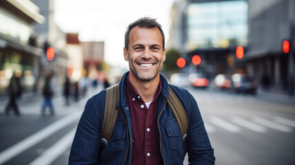 Obraz premium Portrait of a middle-aged man in the city