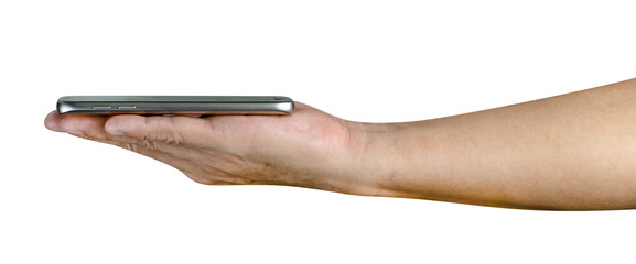 hand holding mobile smart phone  isolated