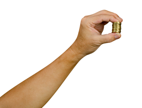 male hand holding coin,saving money of business concept,isolated