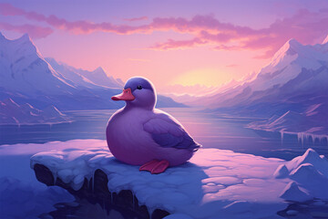 illustration of a duck in winter - obrazy, fototapety, plakaty